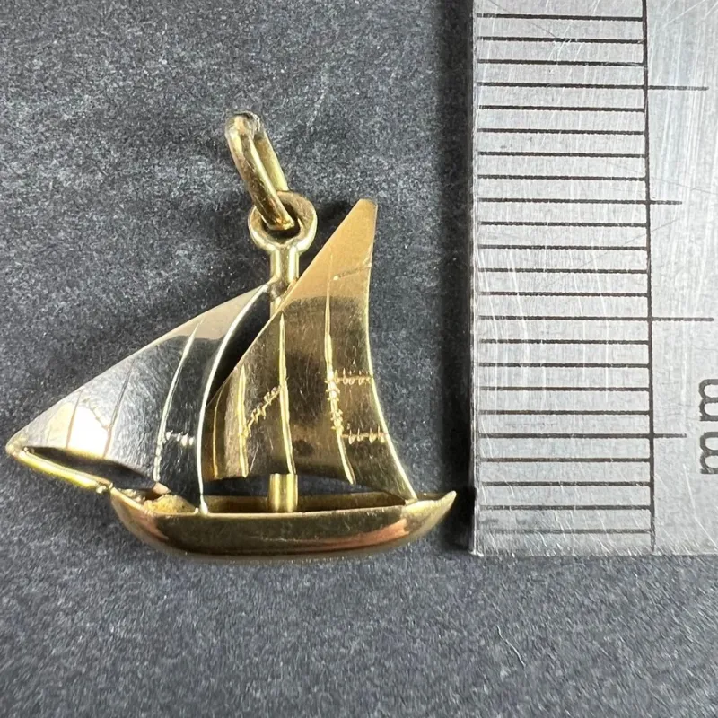 Pamono Vintage French 18 Karat Yellow and White Gold Yacht Boat Charm Pendant, 1950s> Necklaces