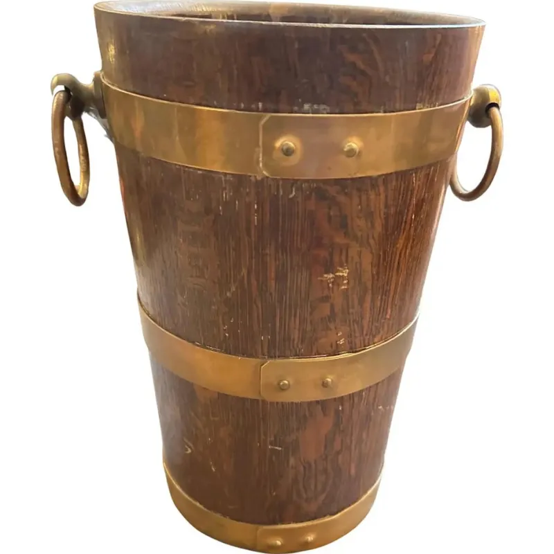 Pamono Vintage French Art Deco Oak and Copper Wine Cooler by Geraud Lafitte, 1940s> Ice Buckets & Wine Coolers