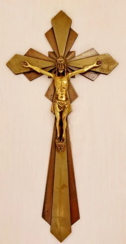 Pamono Vintage French Art Deco Two Tone Brass Crucifix by E. Hoffer, 1930s> Wall Decor