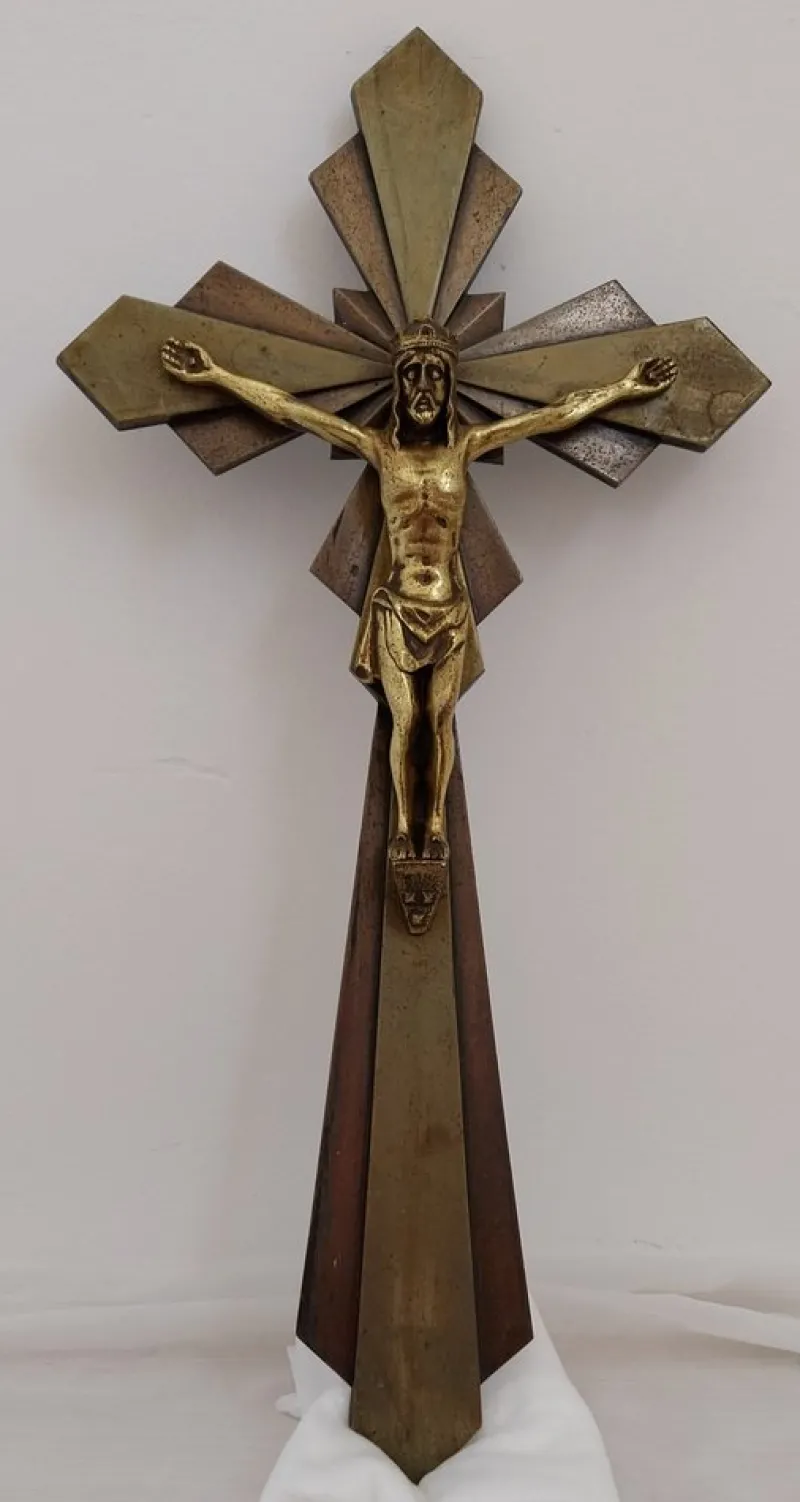 Pamono Vintage French Art Deco Two Tone Brass Crucifix by E. Hoffer, 1930s> Wall Decor