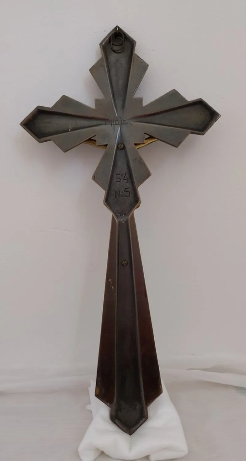 Pamono Vintage French Art Deco Two Tone Brass Crucifix by E. Hoffer, 1930s> Wall Decor