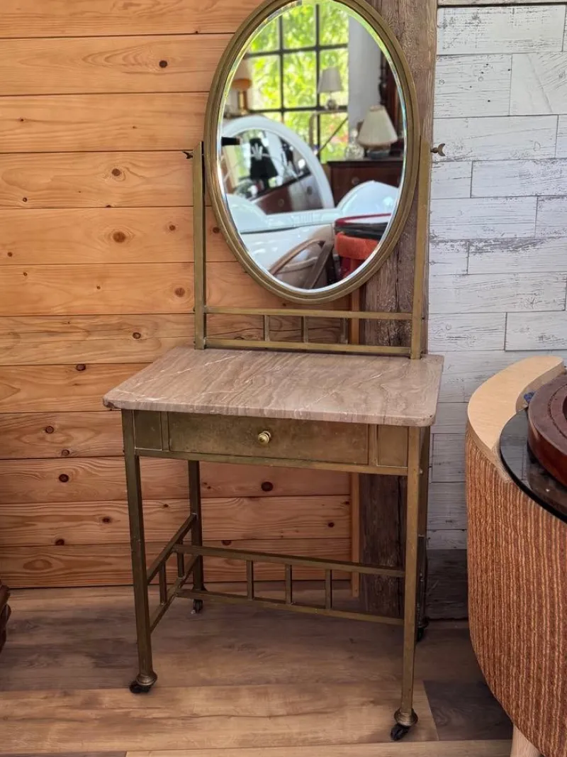 Clearance Pamono Vintage French Art Deco Vanity Table in Brass and Marble, 1940s