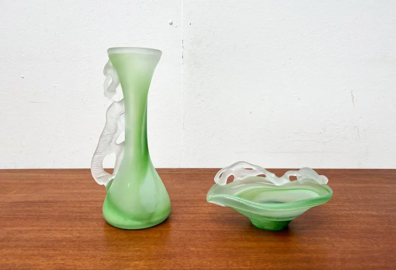 Sale Pamono Vintage French Art Glass Carafe and Bowl, 1970s, Set of 2