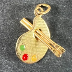 Pamono Vintage French Artists Palette 18k Yellow Gold Enamel Charm Pendant, 1960s> Necklaces