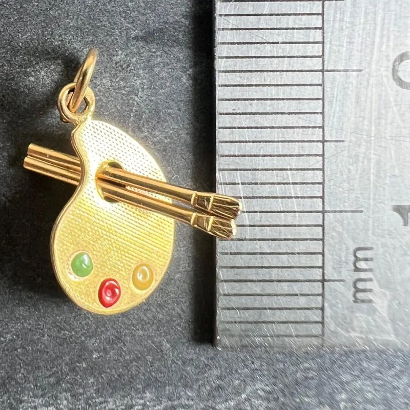 Pamono Vintage French Artists Palette 18k Yellow Gold Enamel Charm Pendant, 1960s> Necklaces
