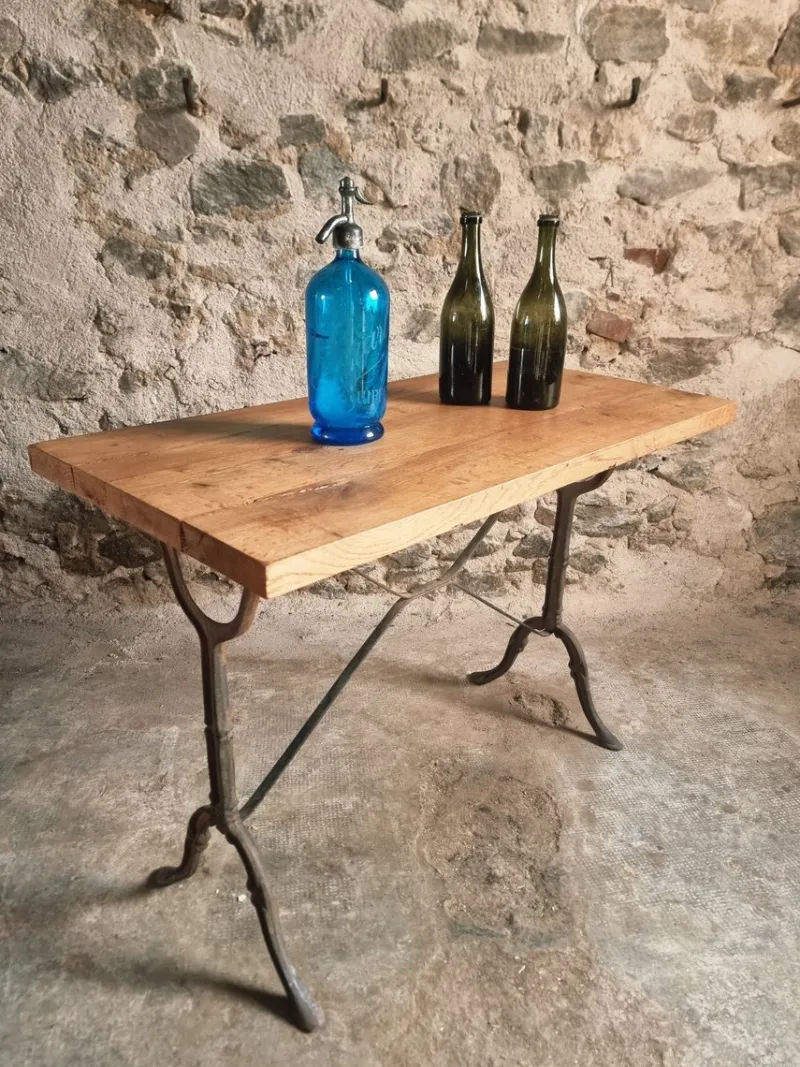 Pamono Vintage French Bistro Table with Oak Top, 1960s
