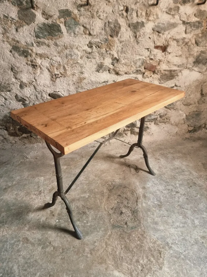 Pamono Vintage French Bistro Table with Oak Top, 1960s