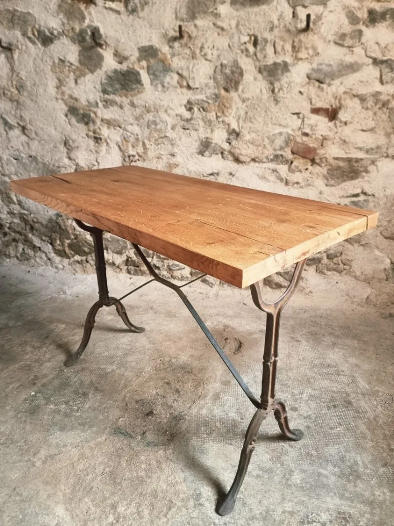 Pamono Vintage French Bistro Table with Oak Top, 1960s