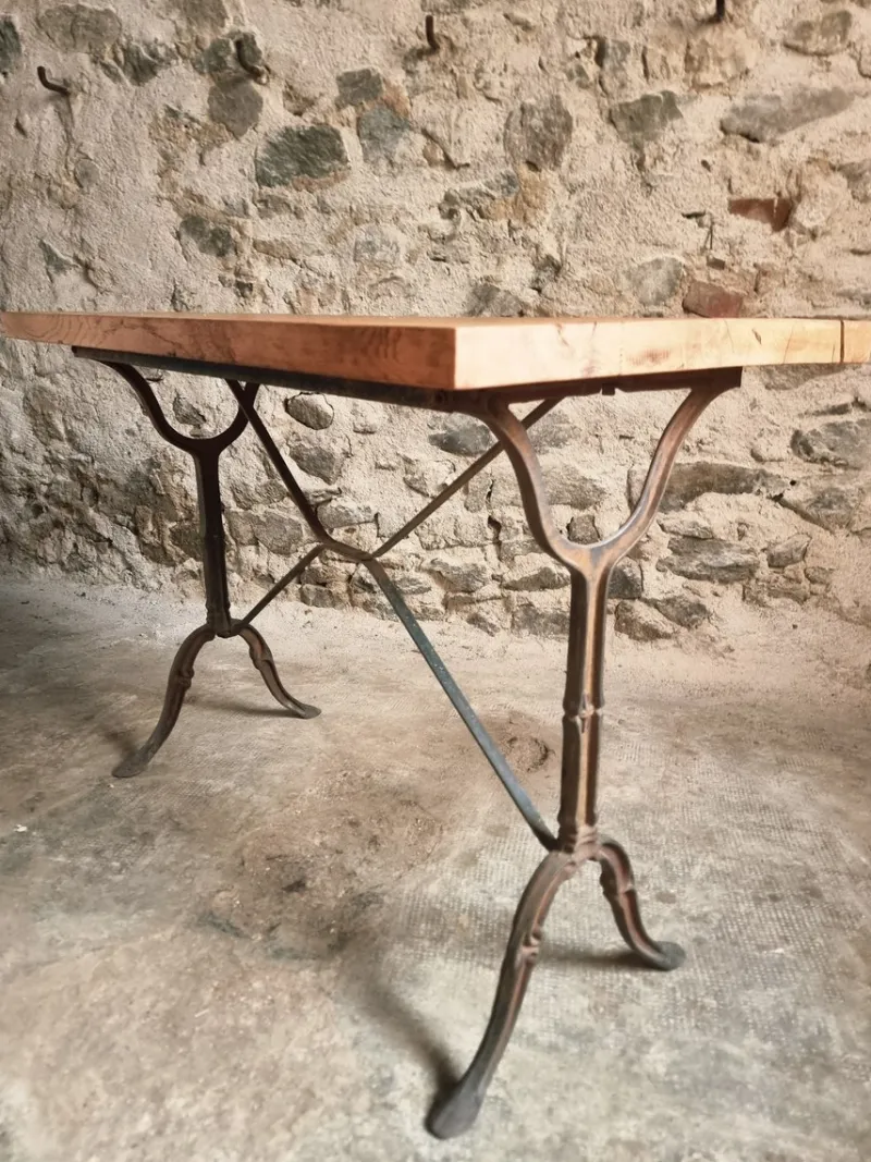 Pamono Vintage French Bistro Table with Oak Top, 1960s