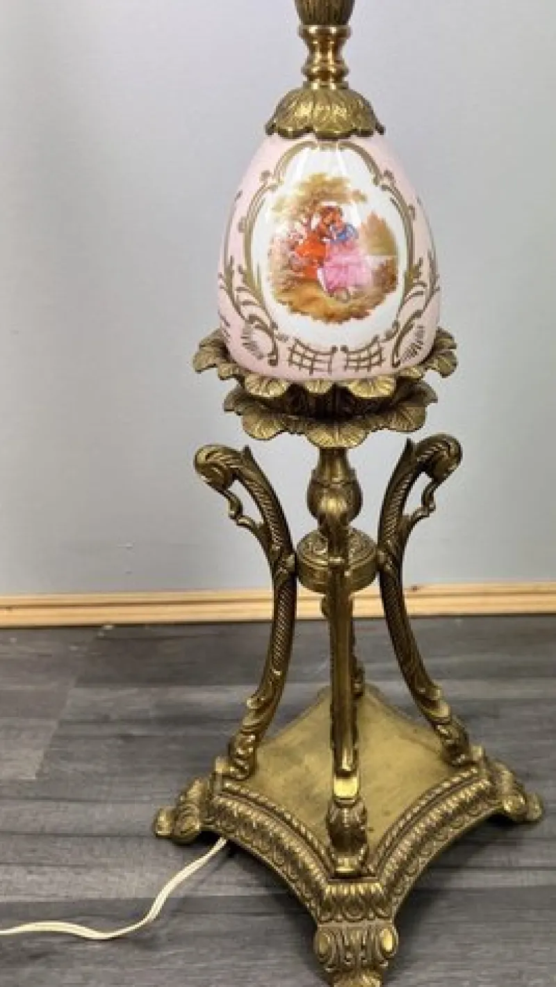 Online Pamono Vintage French Brass and Painted Porcelain Column Floor Lamp