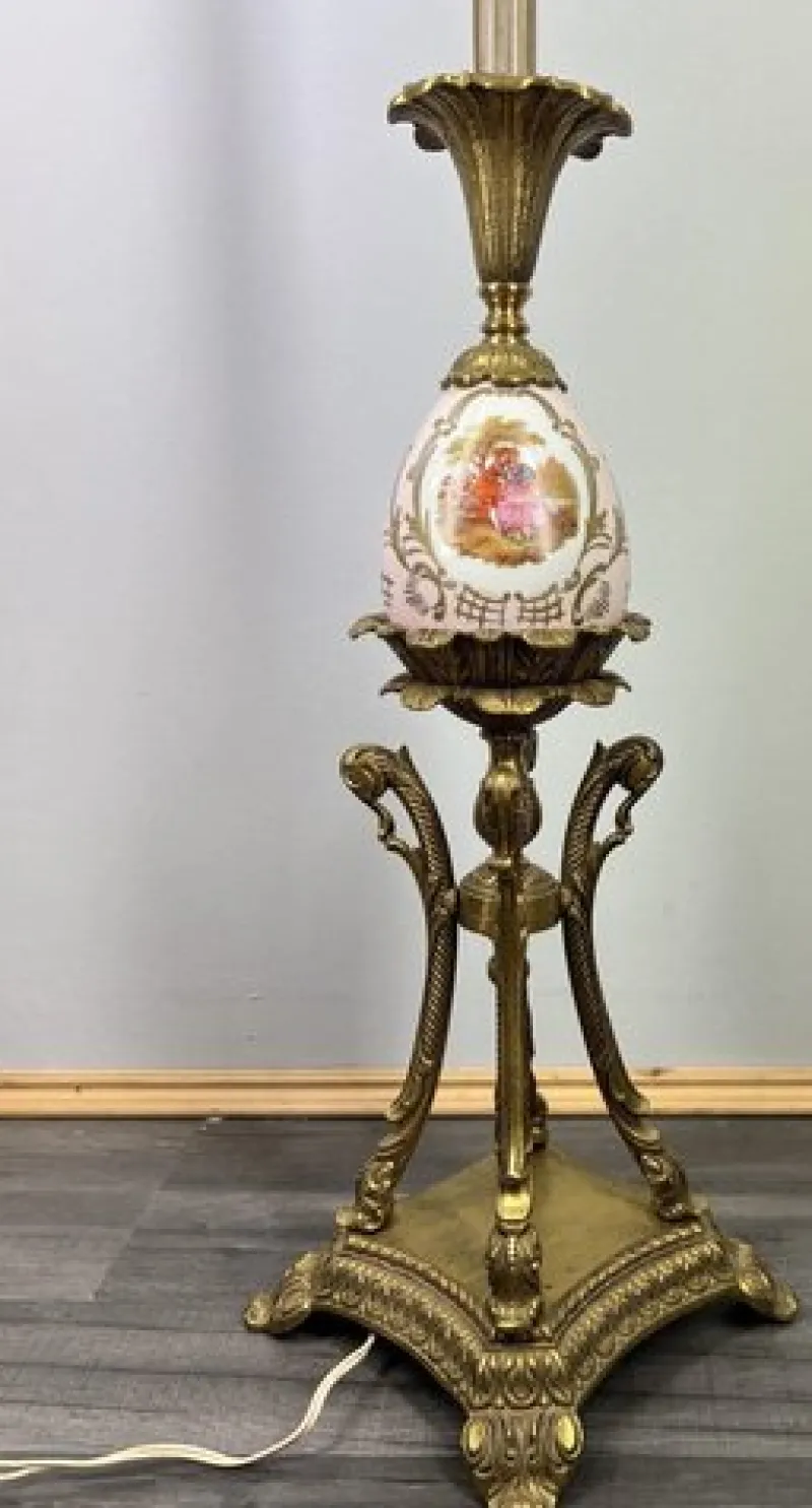Online Pamono Vintage French Brass and Painted Porcelain Column Floor Lamp