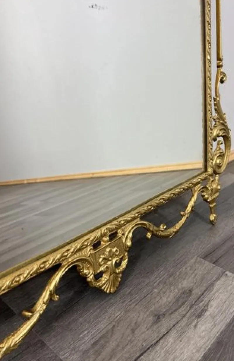 Pamono Vintage French Brass Console Table with Marble Top and Mirror, Set of 2> Console Tables