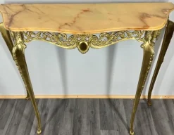 Pamono Vintage French Brass Console Table with Marble Top and Mirror, Set of 2><noscript><img width=
