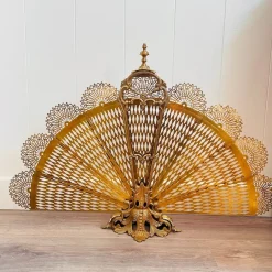 Hot Pamono Vintage French Brass Fan Firescreen