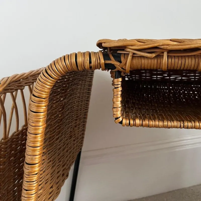 Pamono Vintage French Cane and Black Wrought Iron Desk with Storage Baskets, 1960s> Desks
