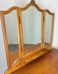 Pamono Vintage French Dressing Table with Mirror in Oak><noscript><img width=