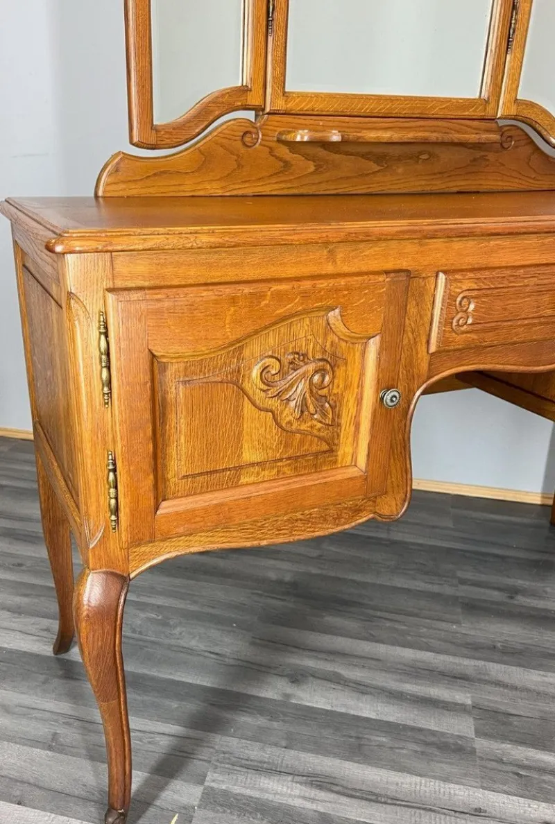 Pamono Vintage French Dressing Table with Mirror in Oak> Dressing Tables