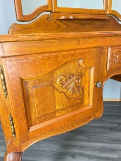 Pamono Vintage French Dressing Table with Mirror in Oak><noscript><img width=