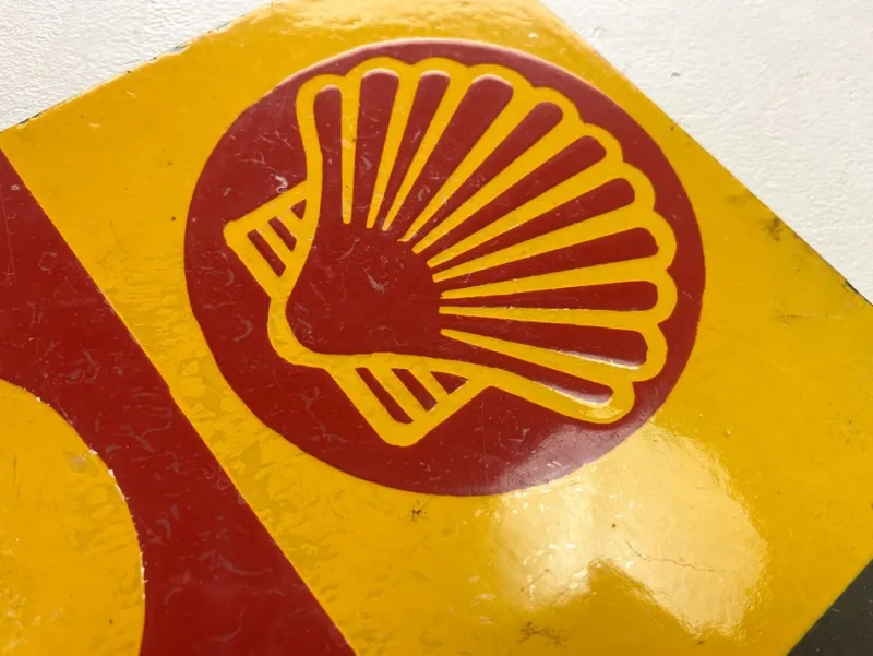 Hot Pamono Vintage French Enamel Sign Shell Huiles, 1931