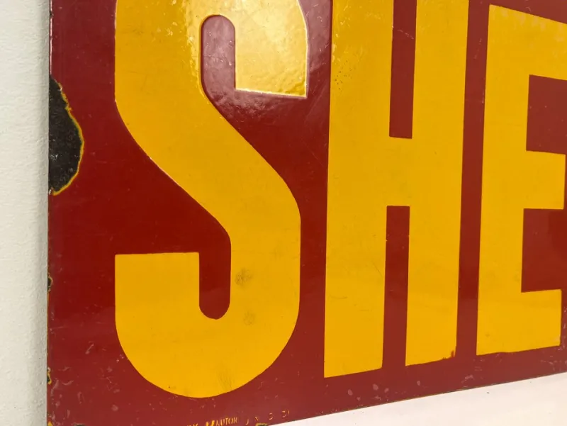 Hot Pamono Vintage French Enamel Sign Shell Huiles, 1931