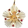 Best Pamono Vintage French Flower Sunburst 18 Karat Yellow Gold and Ruby Pendant Necklace, 1950s