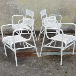 Pamono Vintage French Garden Chairs in Perforated Steel in the style of Mathieu Matégot, 1950s, Set of 4> Garden Seating
