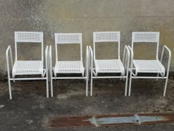 Pamono Vintage French Garden Chairs in Perforated Steel in the style of Mathieu Matégot, 1950s, Set of 4> Garden Seating