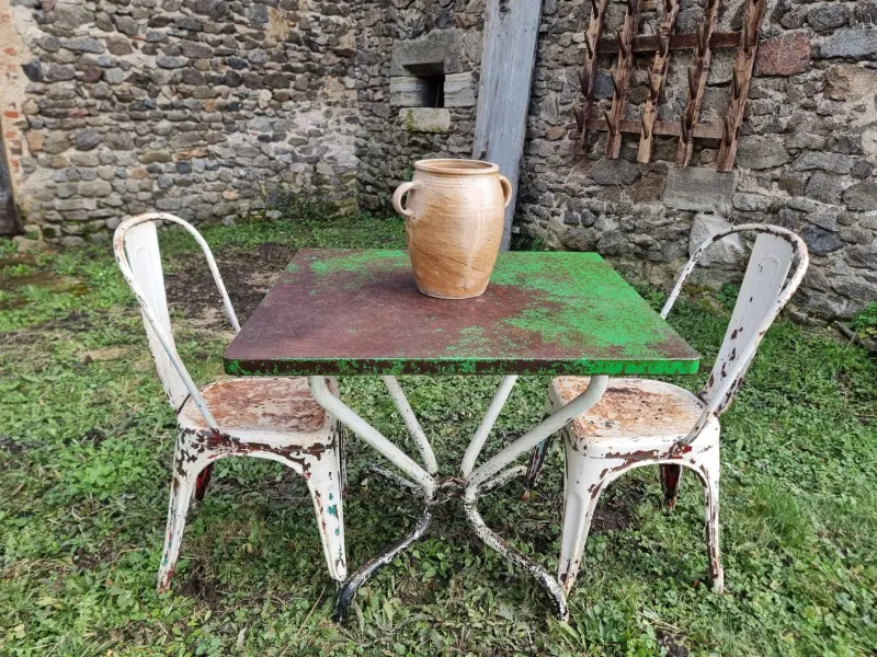 Pamono Vintage French Garden Set in Iron Table with Chairs, 1950s, Set of 3> Garden Seating
