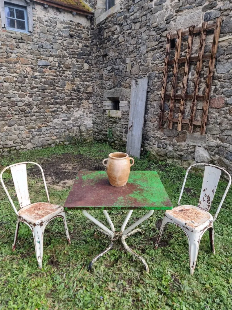 Pamono Vintage French Garden Set in Iron Table with Chairs, 1950s, Set of 3> Garden Seating