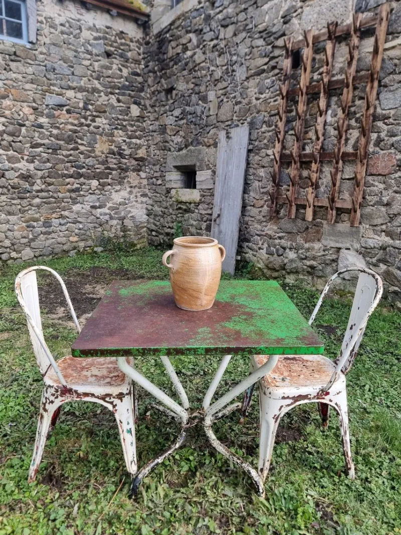 Pamono Vintage French Garden Set in Iron Table with Chairs, 1950s, Set of 3> Garden Seating
