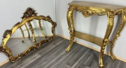 Pamono Vintage French Gilt Console Table and Mirror, Set of 2> Console Tables