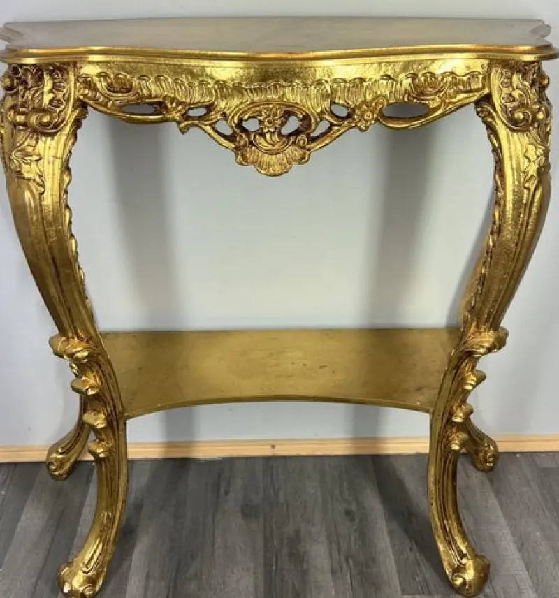 Pamono Vintage French Gilt Console Table and Mirror, Set of 2> Console Tables