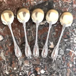 Pamono Vintage French Ice Cream Spoon in Sterling Silver and Chiseled Vermeil, 1920s, Set of 6><noscript><img width=