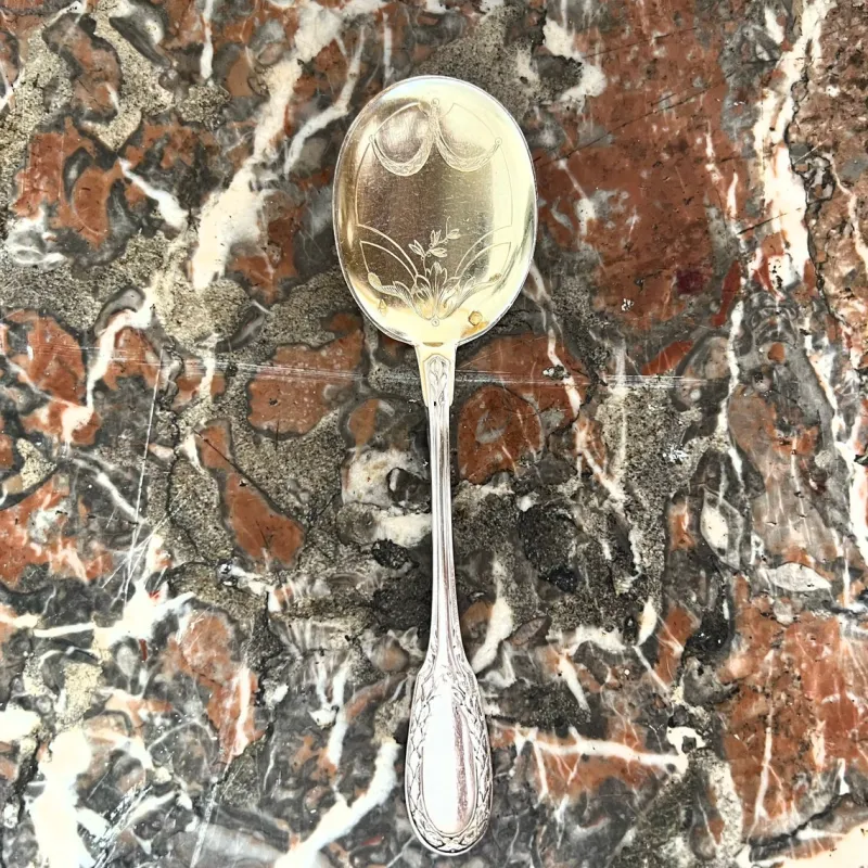 Pamono Vintage French Ice Cream Spoon in Sterling Silver and Chiseled Vermeil, 1920s, Set of 6> Cutlery & Serving Utensils