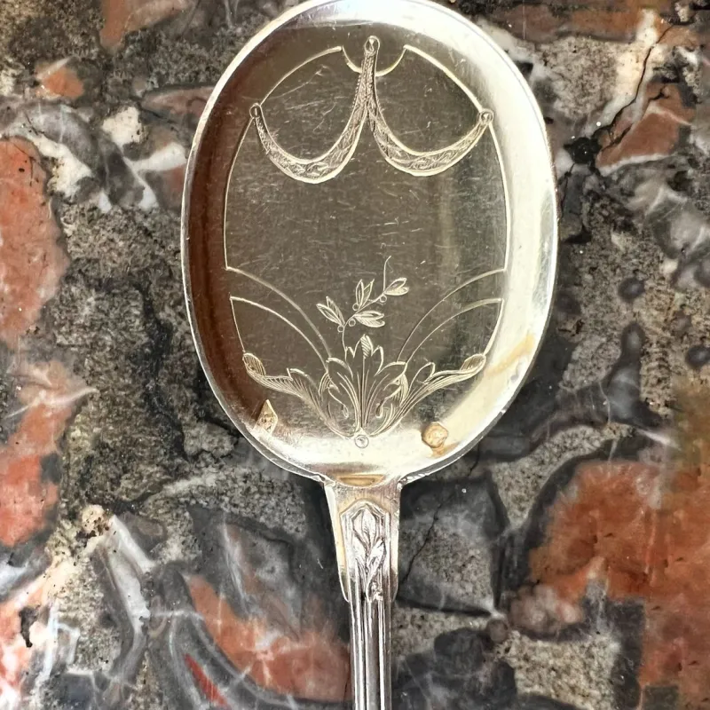 Pamono Vintage French Ice Cream Spoon in Sterling Silver and Chiseled Vermeil, 1920s, Set of 6> Cutlery & Serving Utensils