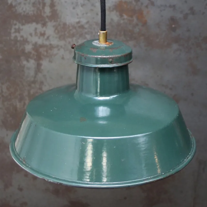 Pamono Vintage French Industrial Petrol Green Enamel Factory Pendant from Sammode> Ceiling Lights