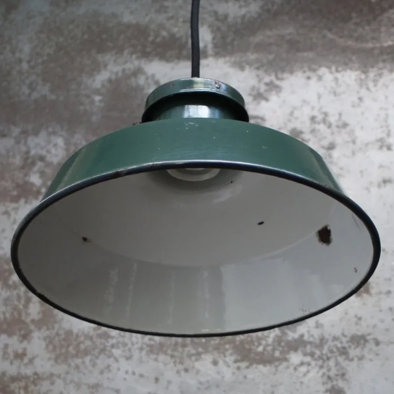 Pamono Vintage French Industrial Petrol Green Enamel Factory Pendant from Sammode> Ceiling Lights