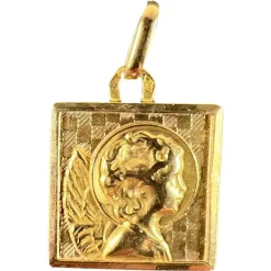 Pamono Vintage French 18k Yellow Gold Square Medal Pendant, 1950s> Necklaces