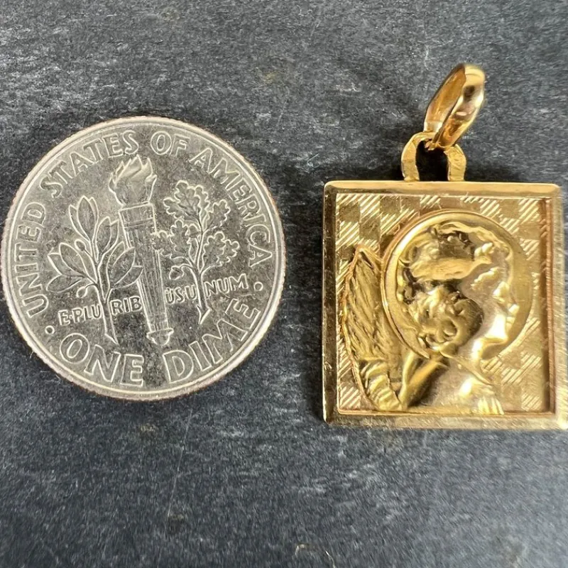 Pamono Vintage French 18k Yellow Gold Square Medal Pendant, 1950s> Necklaces