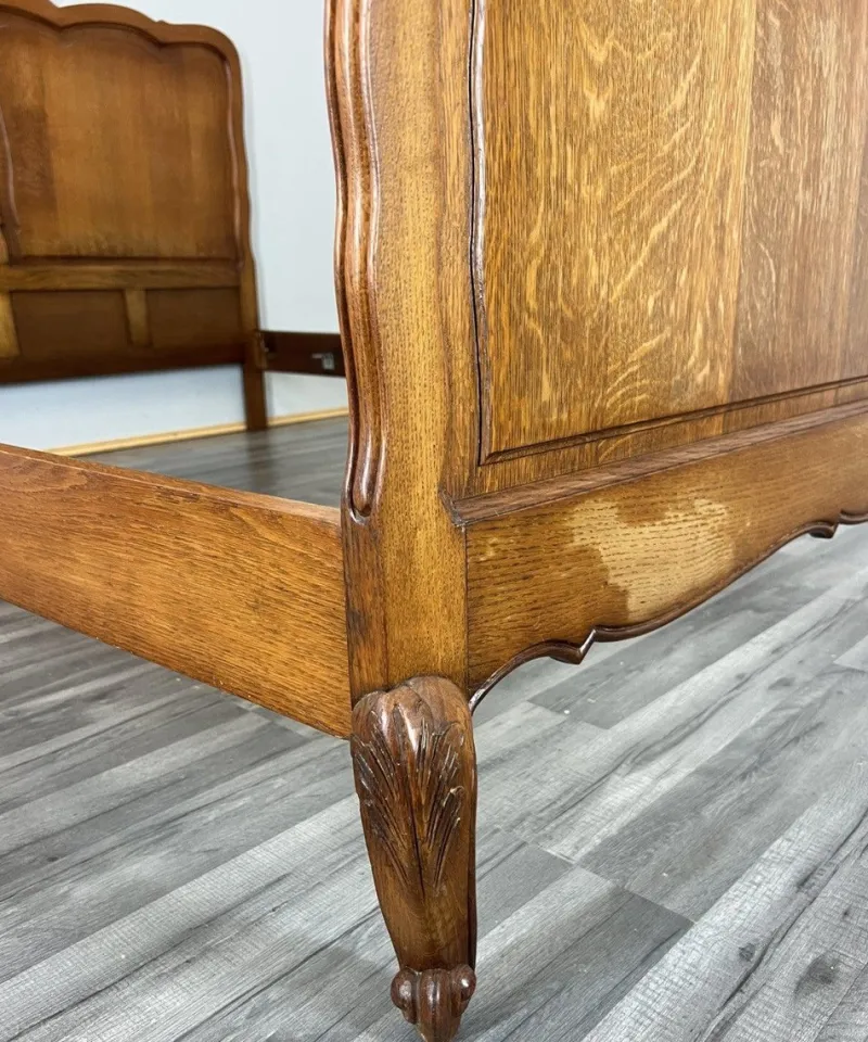 Pamono Vintage French Louis XVI Style Double Carved Bed in Oak> Beds & Bedroom Sets