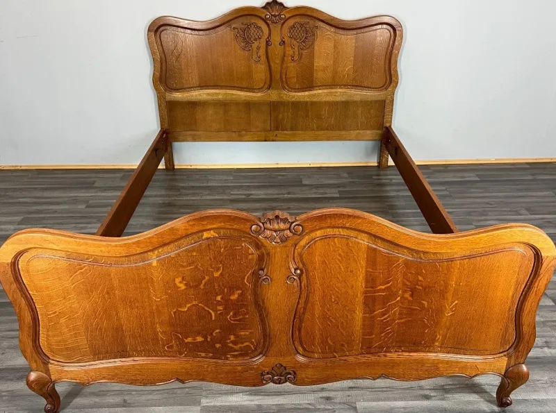 Pamono Vintage French Louis XVI Style Oak Double Carved Bed Frame> Beds & Bedroom Sets