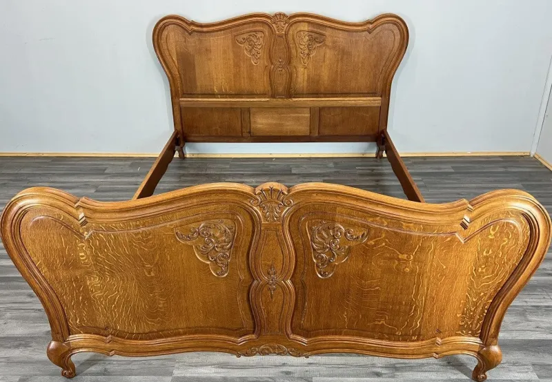 Hot Pamono Vintage French Louis XVI Style Double Carved Bed in Oak