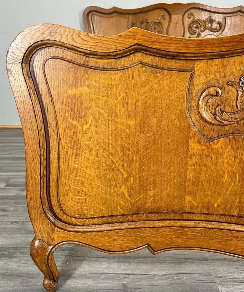 Sale Pamono Vintage French Louis XVI Style Double Carved Bed in Oak