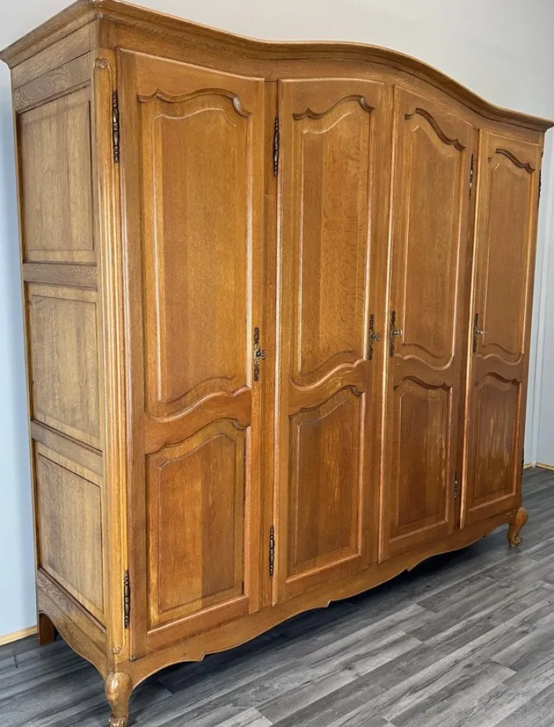 Pamono Vintage French Louis XVI Carved Oak 4-Door Armoire> Cabinets & Wardrobes