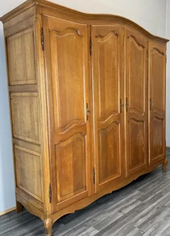 Pamono Vintage French Louis XVI Carved Oak 4-Door Armoire><noscript><img width=