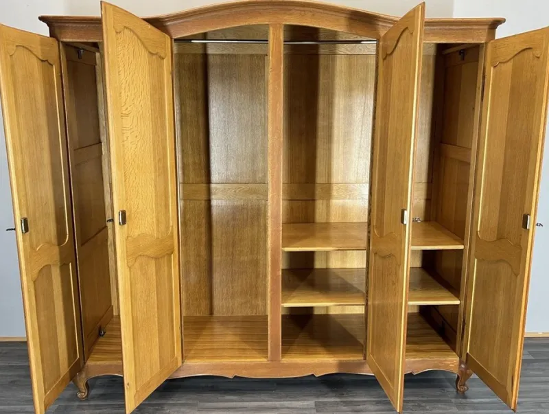 Pamono Vintage French Louis XVI Carved Oak 4-Door Armoire> Cabinets & Wardrobes
