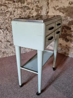Pamono Vintage French Medical Instrument Table Metal Cabinet with Glass Top, 1960s><noscript><img width=
