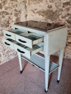 Pamono Vintage French Medical Instrument Table Metal Cabinet with Glass Top, 1960s><noscript><img width=