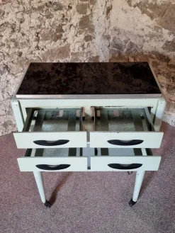 Pamono Vintage French Medical Instrument Table Metal Cabinet with Glass Top, 1960s><noscript><img width=