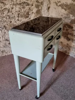 Pamono Vintage French Medical Instrument Table Metal Cabinet with Glass Top, 1960s><noscript><img width=
